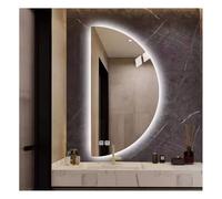 Gdmokle Specchio da parete a LED semicircolare, semicircolare senza cornice con funzione anti-appannamento, specchio da parete loft con luminosità regolabile e indicazione dell'ora per camera da letto