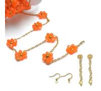 GDO GIOIE D'ORIENTE 1mt Catena Fiori Margherita 12mm Acciaio Dorato Vari Colori, Distanza 25mm, con Monachelle e 2 Chiusure Incluse per Bracciali e Collane Fai da Te (Arancione Fluo Lucido)