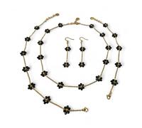 GDO GIOIE D'ORIENTE Parure Gioielli Donna Acciaio Placcato Oro con Cristalli Floreali 12mm - Collana, Bracciale, Cavigliera e Orecchini - Set Elegante con Scatola Regalo (Nero)