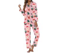 Gdqzzeaiix Pigiama Donna Cotone Manica Lunga,Stampato a Maniche Lunghe con Risvolto e Pantaloni, Morbido e Comodo per Una Comoda Biancheria da Notte