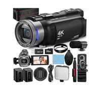 gdsDEs Videocamera 4K HD e 48 MP con Wi-Fi e controllo tramite app, videoregistratore con durata della batteria 3 volte superiore, zoom 16x, schermo IPS 270°