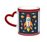 GDSHJKLW 11 once Ceramica Tazze di Caffè Cambiare Colore Tazza Personalizzata Novità Tazza di Caffè Tazza di Tè Razzo Clipart Nave Spaziale Cool Tazze di Caffè Per Gli Uomini Donne Regalo Divertente