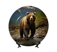 GDSHJKLW 8 "Bone China Piatto Decorativo Arte Ceramica Piatto Decorativo Con Espositore Brown Bear Handmade Ornamento In Ceramica Per La Casa Ufficio Decorazione Della Parete