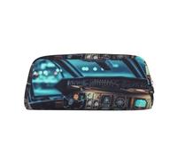 GDSHJKLW Airplane Cockpit1 (1) _ Astuccio in pelle di grande capacità, astuccio per penne e trucchi con cerniera, per donne e uomini, trousse da viaggio impermeabile per cosmetici, portamonete, Oro