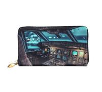 GDSHJKLW Airplane Cockpit1 (1) _ Portafoglio da donna in pelle con cerniera intorno alla pochette impermeabile porta carte di credito con porta telefono portamonete da viaggio da donna