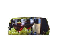 GDSHJKLW Art Red Wine Galsses & Grapes1 Astuccio in pelle di grande capacità, astuccio per penne con cerniera, borsa per trucco per donne e uomini, borsa da toeletta da viaggio impermeabile borsa per