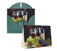 GDSHJKLW Art Red Wine Galsses & Grapes1 Biglietto di auguri vuoto con buste 10,2 x 15,2 cm, biglietti di ringraziamento per tutte le occasioni, verde scuro, per Natale, vacanze, compleanno, laurea