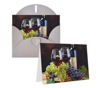 GDSHJKLW Art Red Wine Galsses & Grapes1 Biglietto di auguri vuoto con buste 10,2 x 15,2 cm, biglietti di ringraziamento biglietti per tutte le occasioni, grigio per Natale, vacanze, compleanno, laurea