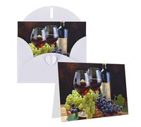 GDSHJKLW Art Red Wine Galsses & Grapes1 Biglietto di auguri vuoto con buste 10,2 x 15,2 cm, biglietti di ringraziamento biglietti per tutte le occasioni, bianco per Natale, vacanze, compleanno, laurea