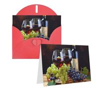 GDSHJKLW Art Red Wine Galsses & Grapes1 Biglietto di auguri vuoto con buste 10,2 x 15,2 cm, biglietti di ringraziamento biglietti per tutte le occasioni, biglietti rossi per Natale, vacanze