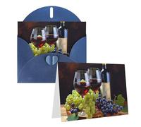 GDSHJKLW Art Red Wine Galsses & Grapes1 Biglietto di auguri vuoto con buste 10,2 x 15,2 cm, biglietti di ringraziamento biglietti per tutte le occasioni, blu per Natale, vacanze, compleanno, laurea