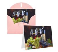 GDSHJKLW Art Red Wine Galsses & Grapes1 Biglietto di auguri vuoto con buste 10,2 x 15,2 cm, biglietti di ringraziamento per tutte le occasioni, biglietti rosa per Natale, vacanze, compleanno, laurea