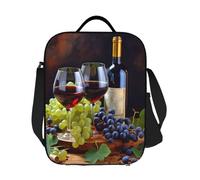 GDSHJKLW Art Red Wine Galsses & Grapes1 - Borsa termica per il pranzo, riutilizzabile, a prova di perdite, con tracolla regolabile, per ufficio, lavoro, viaggi, picnic, campeggio