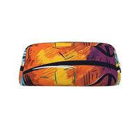 GDSHJKLW Astuccio colorato in pelle con disegno di pallacanestro, grande capacità, astuccio per penne con cerniera, borsa per il trucco per donne e uomini, borsa da toeletta da viaggio impermeabile