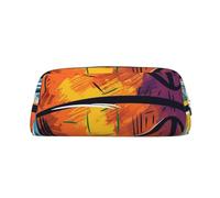 GDSHJKLW Astuccio colorato in pelle con disegno di pallacanestro, grande capacità, astuccio per penne con cerniera, borsa per il trucco per donne e uomini, borsa da toeletta da viaggio impermeabile