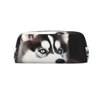 GDSHJKLW Astuccio in pelle a forma di cane husky, grande capacità, astuccio per penne, borsa per il trucco con cerniera, per donne e uomini, borsa da toilette da viaggio impermeabile, borsa per