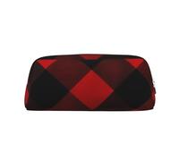 GDSHJKLW Astuccio in pelle a quadri rosso e nero, grande capacità, astuccio per penne e trucchi con cerniera, per donne e uomini, borsa da toeletta da viaggio, borsa per cosmetici impermeabile