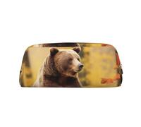 GDSHJKLW Astuccio in pelle autunnale con orso marrone, astuccio per penne di grande capacità, borsa per il trucco con cerniera per donne e uomini, borsa da toilette da viaggio, borsa per cosmetici
