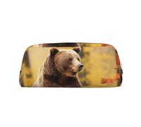 GDSHJKLW Astuccio in pelle autunnale con orso marrone, astuccio per penne di grande capacità, borsa per il trucco con cerniera per donne e uomini, borsa da toilette da viaggio, borsa per cosmetici