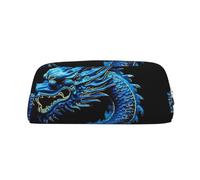 GDSHJKLW Astuccio in pelle blu con drago cinese di grande capacità, astuccio per penne, borsa per trucco con cerniera, borsa per trucco per donne e uomini, borsa da viaggio impermeabile, borsa per