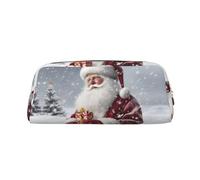 GDSHJKLW Astuccio in pelle con Babbo Natale Snow Secenry di grande capacità, astuccio per penne, borsa per il trucco con cerniera, per donne e uomini, borsa da toeletta da viaggio impermeabile, borsa