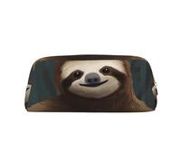 GDSHJKLW Astuccio in pelle con bradipo grande capacità, borsa per il trucco con cerniera, per donne e uomini, borsa da toeletta da viaggio impermeabile, borsa per cosmetici ampia aperta portamonete