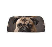 GDSHJKLW Astuccio in pelle con carlino animale, grande capacità, borsa per il trucco con cerniera, per donne e uomini, borsa da toeletta da viaggio impermeabile, borsa per cosmetici ampia aperta