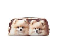 GDSHJKLW Astuccio in pelle con cuccioli di Pomerania, grande capacità, con cerniera, per donne e uomini, trousse da viaggio per cosmetici, impermeabile, portamonete, Argento, Taglia unica