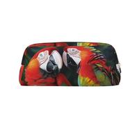 GDSHJKLW Astuccio in pelle con due pappagalli colorati di grande capacità, astuccio per penne con cerniera, borsa per il trucco per donne e uomini, borsa da toilette da viaggio impermeabile, borsa per