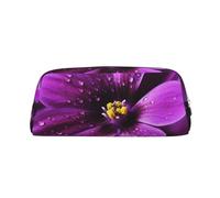 GDSHJKLW Astuccio in pelle con fiore viola, grande capacità, borsa per il trucco con cerniera, per donne e uomini, borsa da toeletta da viaggio impermeabile, borsa per cosmetici ampia aperta