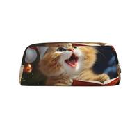 GDSHJKLW Astuccio in pelle con gatto carino cantante canti natalizi grande capacità, astuccio per penne con cerniera, borsa per trucco per donne e uomini, borsa da toeletta da viaggio impermeabile