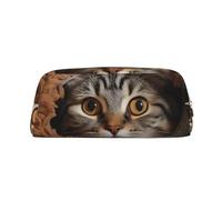 GDSHJKLW Astuccio in pelle con gatto sotto la coperta, grande capacità, astuccio per penne, borsa per il trucco con cerniera, per donne e uomini, borsa da toeletta da viaggio impermeabile, borsa per