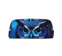 GDSHJKLW Astuccio in pelle con gufo blu, grande capacità, astuccio per penne, borsa per il trucco con cerniera, per donne e uomini, trousse da viaggio impermeabile, borsa per cosmetici ampia aperta