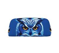 GDSHJKLW Astuccio in pelle con gufo blu, grande capacità, astuccio per penne, borsa per il trucco con cerniera, per donne e uomini, trousse da viaggio impermeabile, borsa per cosmetici ampia aperta