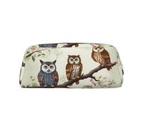 GDSHJKLW Astuccio in pelle con gufo su un ramo, astuccio per penne di grande capacità, borsa per il trucco con cerniera, per donne e uomini, borsa da toeletta da viaggio impermeabile, borsa per