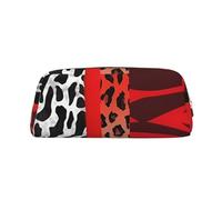 GDSHJKLW Astuccio in pelle con leopardo rosso e zebra, grande capacità, astuccio per penne e trucchi con cerniera, per donne e uomini, borsa da toeletta da viaggio, borsa per cosmetici impermeabile