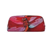 GDSHJKLW Astuccio in pelle con libellula su sfondo rosso, grande capacità, astuccio per penne, borsa per il trucco con cerniera, per donne e uomini, borsa da toeletta da viaggio impermeabile, borsa