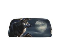 GDSHJKLW Astuccio in pelle con lupi al chiaro di luna, astuccio per penne di grande capacità, borsa per il trucco con cerniera, per donne e uomini, borsa da toeletta da viaggio impermeabile, borsa per