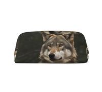 GDSHJKLW Astuccio in pelle con lupo grigio, grande capacità, astuccio per penne, borsa per il trucco con cerniera per donne e uomini, trousse da viaggio impermeabile per cosmetici, portamonete con