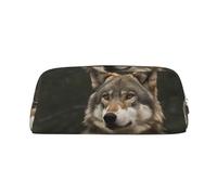 GDSHJKLW Astuccio in pelle con lupo grigio, grande capacità, astuccio per penne, borsa per il trucco con cerniera per donne e uomini, trousse da viaggio impermeabile per cosmetici, portamonete con