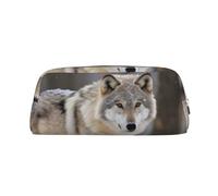 GDSHJKLW Astuccio in pelle con lupo nella neve, grande capacità, astuccio per penne, astuccio per trucchi con cerniera, per donne e uomini, borsa da toilette da viaggio, borsa per cosmetici