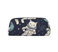 GDSHJKLW Astuccio in pelle con motivo astronauta con gatto divertente, grande capacità, astuccio per penne, borsa per il trucco con cerniera, per donne e uomini, borsa da toeletta da viaggio