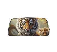 GDSHJKLW Astuccio in pelle con motivo cucciolo di tigre della giungla, grande capacità, astuccio per trucchi con cerniera, per donne e uomini, borsa da toeletta da viaggio impermeabile, borsa per