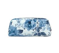 GDSHJKLW Astuccio in pelle con motivo floreale blu, motivo floreale, grande capacità, astuccio per penne, borsa per trucchi con cerniera, per donne e uomini, borsa da toeletta da viaggio impermeabile