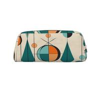 GDSHJKLW Astuccio in pelle con motivo geometrico di metà secolo, grande capacità, borsa per il trucco con cerniera, per donne e uomini, borsa da toeletta da viaggio, borsa per cosmetici impermeabile
