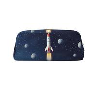 GDSHJKLW Astuccio in pelle con motivo razzo nello spazio, grande capacità, borsa per il trucco con cerniera, per donne e uomini, borsa da toeletta da viaggio, borsa per cosmetici impermeabile