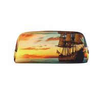GDSHJKLW Astuccio in pelle con nave pirata al tramonto, astuccio per penne di grande capacità, borsa per il trucco con cerniera per donne e uomini, borsa da toilette da viaggio impermeabile, borsa per