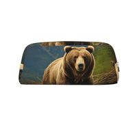 GDSHJKLW Astuccio in pelle con orso marrone, grande capacità, astuccio per penne, borsa per il trucco con cerniera, per donne e uomini, borsa da toeletta da viaggio impermeabile, borsa per cosmetici