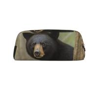 GDSHJKLW Astuccio in pelle con orso nero e mamma e cucciolo, astuccio per penne di grande capacità, borsa per il trucco con cerniera per donne e uomini, borsa da toeletta da viaggio impermeabile borsa