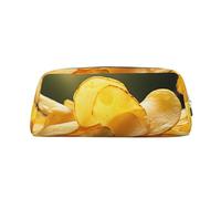 GDSHJKLW Astuccio in pelle con patatine fritte, grande capacità, borsa per il trucco con cerniera, per donne e uomini, borsa da toeletta da viaggio impermeabile, borsa per cosmetici ampia aperta